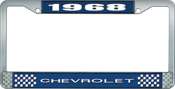 OER 1968 Chevrolet Style #1 Blue and Chrome License Plate Frame with White Lettering LF2236801B