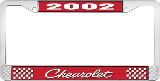 OER 2002 Chevrolet Style #4 Red and Chrome License Plate Frame with White Lettering LF2230204C