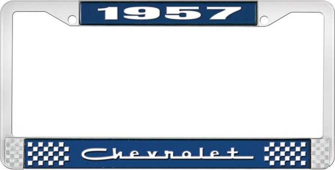 OER 1957 Chevrolet Style #5 Blue and Chrome License Plate Frame with White Lettering LF2235705B
