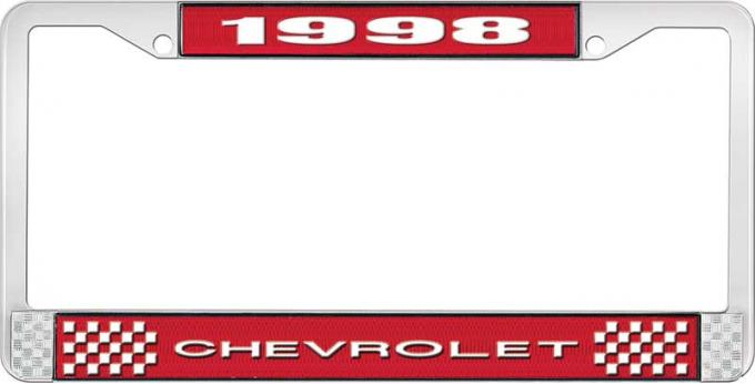 OER 1998 Chevrolet Style # 1 Red and Chrome License Plate Frame with White Lettering LF2239801C
