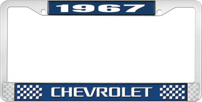 OER 1967 Chevrolet Style #3 Blue and Chrome License Plate Frame with White Lettering LF2236703B