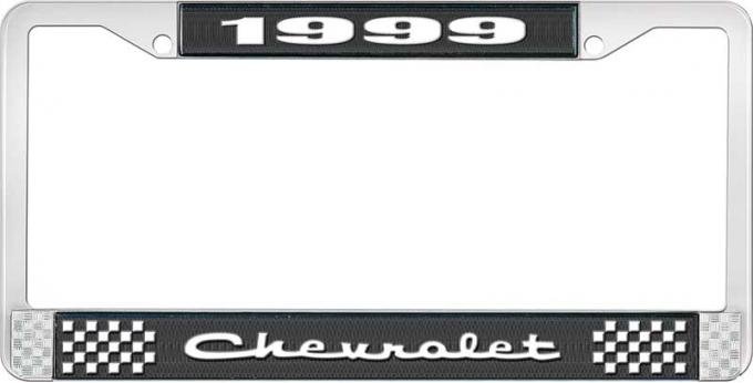OER 1999 Chevrolet Style # 2 Black and Chrome License Plate Frame with White Lettering LF2239902A