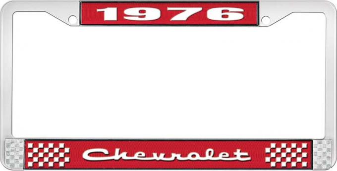 OER 1976 Chevrolet Style # 2 Red and Chrome License Plate Frame with White Lettering LF2237602C