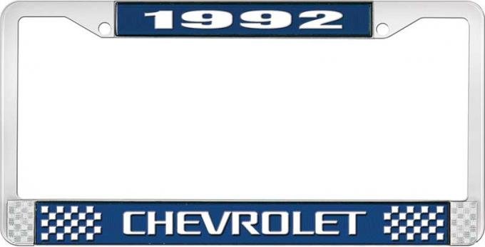 OER 1992 Chevrolet Style # 3 Blue and Chrome License Plate Frame with White Lettering LF2239203B
