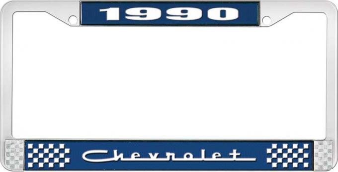OER 1990 Chevrolet Style # 5 Blue and Chrome License Plate Frame with White Lettering LF2239005B