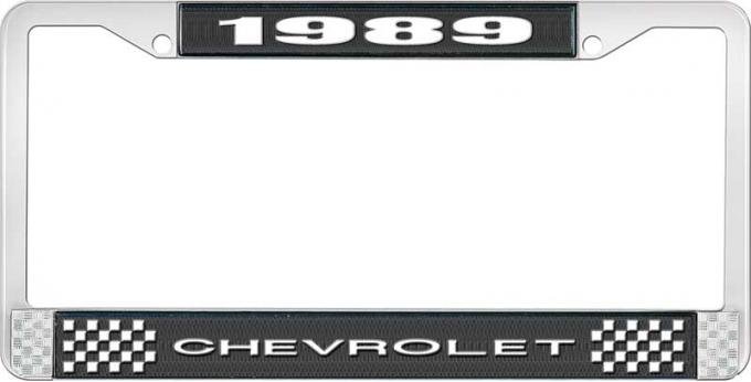 OER 1989 Chevrolet Style # 1 Black and Chrome License Plate Frame with White Lettering LF2238901A