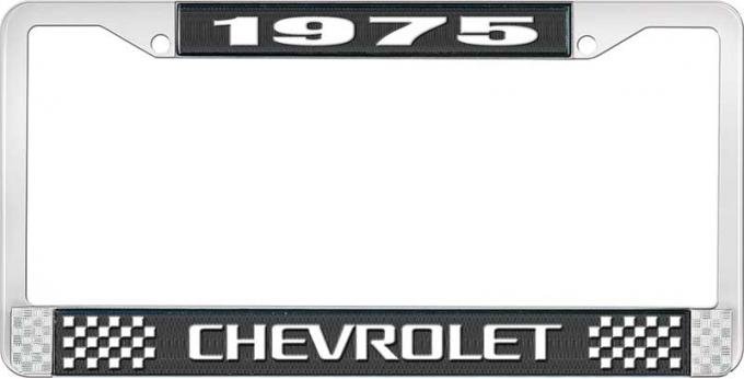 OER 1975 Chevrolet Style # 3 Black and Chrome License Plate Frame with White Lettering LF2237503A