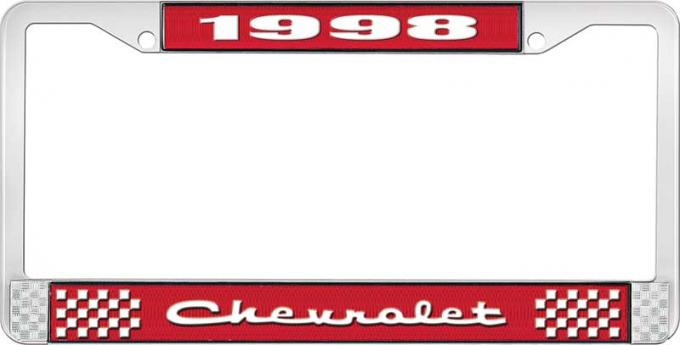OER 1998 Chevrolet Style # 2 Red and Chrome License Plate Frame with White Lettering LF2239802C