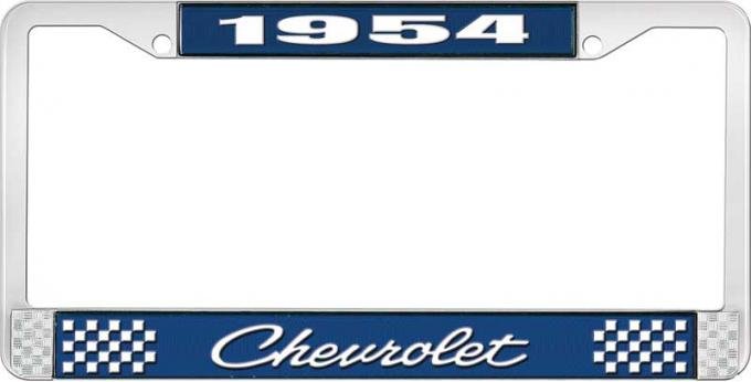 OER 1954 Chevrolet Style #4 Blue and Chrome License Plate Frame with White Lettering LF2235404B