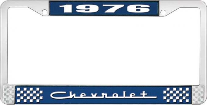 OER 1976 Chevrolet Style # 5 Blue and Chrome License Plate Frame with White Lettering LF2237605B