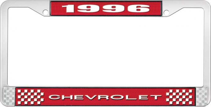 OER 1996 Chevrolet Style # 1 Red and Chrome License Plate Frame with White Lettering LF2239601C