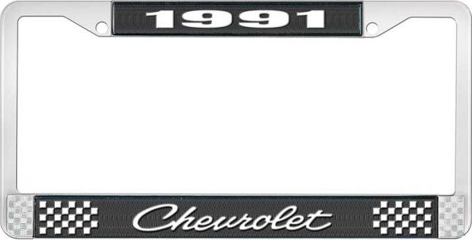 OER 1991 Chevrolet Style # 4 Black and Chrome License Plate Frame with White Lettering LF2239104A