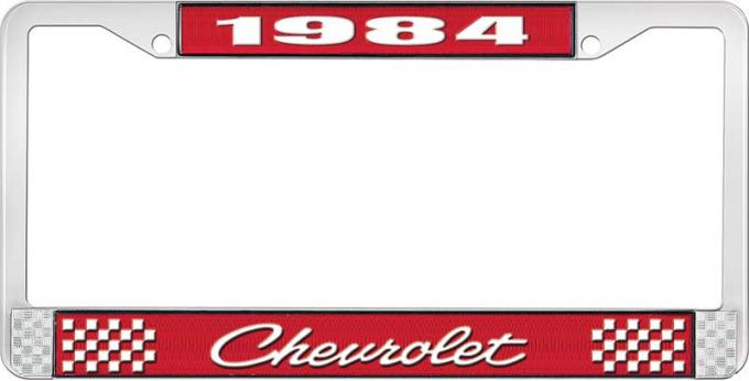 OER 1984 Chevrolet Style # 4 Red and Chrome License Plate Frame with White Lettering LF2238404C