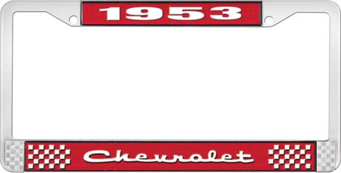 OER 1953 Chevrolet Style #2 Red and Chrome License Plate Frame with White Lettering LF2235302C