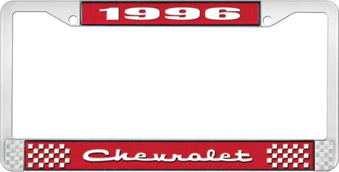 OER 1996 Chevrolet Style # Red and Chrome License Plate Frame with White Lettering LF2239602C