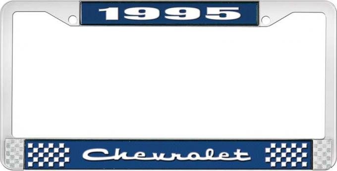 OER 1995 Chevrolet Style # 2 Blue and Chrome License Plate Frame with White Lettering LF2239502B
