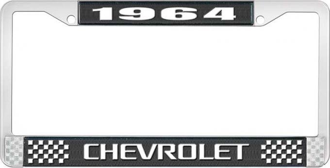 OER 1964 Chevrolet Style #3 Black and Chrome License Plate Frame with White Lettering LF2236403A