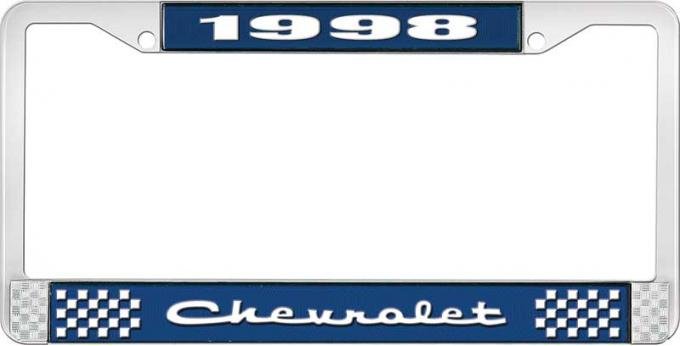 OER 1998 Chevrolet Style # 2 Blue and Chrome License Plate Frame with White Lettering LF2239802B