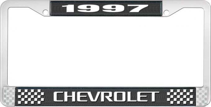 OER 1997 Chevrolet Style # 3 Black and Chrome License Plate Frame with White Lettering LF2239703A