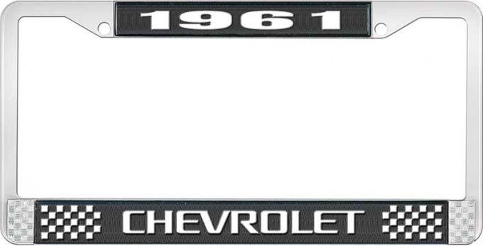 OER 1961 Chevrolet Style #3 Black and Chrome License Plate Frame with White Lettering LF2236103A