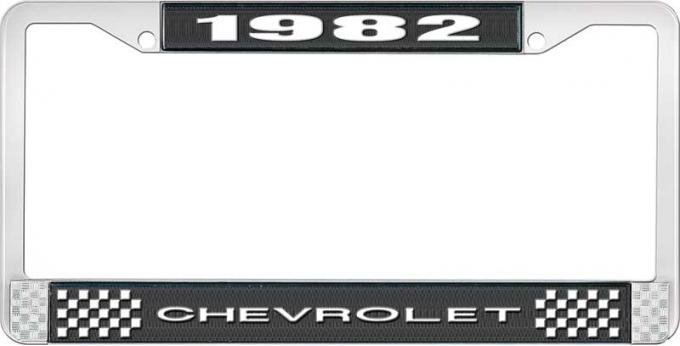 OER 1982 Chevrolet Style # 1 Black and Chrome License Plate Frame with White Lettering LF2238201A