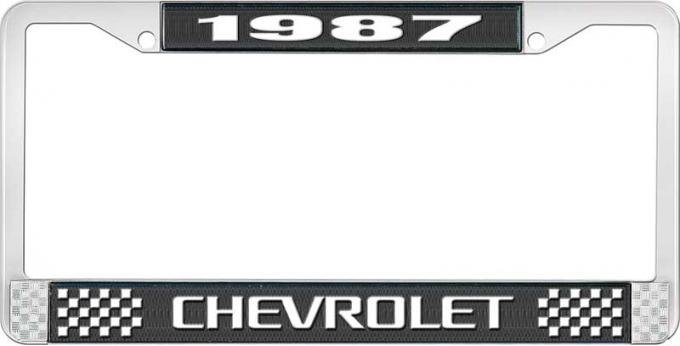 OER 1987 Chevrolet Style # 3 Black and Chrome License Plate Frame with White Lettering LF2238703A
