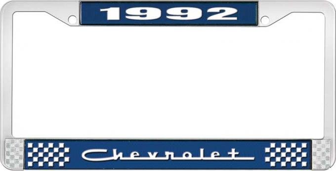 OER 1992 Chevrolet Style # 5 Blue and Chrome License Plate Frame with White Lettering LF2239205B