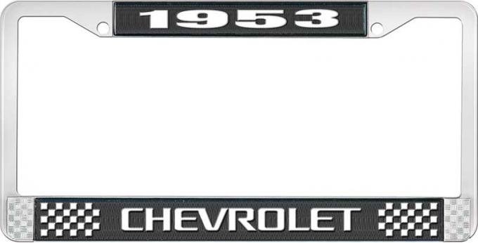 OER 1953 Chevrolet Style #3 Black and Chrome License Plate Frame with White Lettering LF2235303A