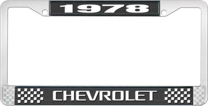 OER 1978 Chevrolet Style # 3 Black and Chrome License Plate Frame with White Lettering LF2237803A