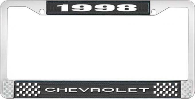 OER 1998 Chevrolet Style # 1 Black and Chrome License Plate Frame with White Lettering LF2239801A
