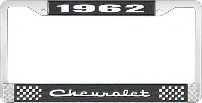 OER 1962 Chevrolet Style #2 Black and Chrome License Plate Frame with White Lettering LF2236202A