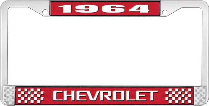 OER 1964 Chevrolet Style #3 Red and Chrome License Plate Frame with White Lettering LF2236403C