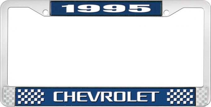 OER 1995 Chevrolet Style # 3 Blue and Chrome License Plate Frame with White Lettering LF2239503B