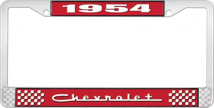 OER 1954 Chevrolet Style #5 Red and Chrome License Plate Frame with White Lettering LF2235405C
