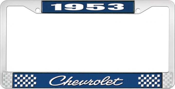 OER 1953 Chevrolet Style #4 Blue and Chrome License Plate Frame with White Lettering LF2235304B
