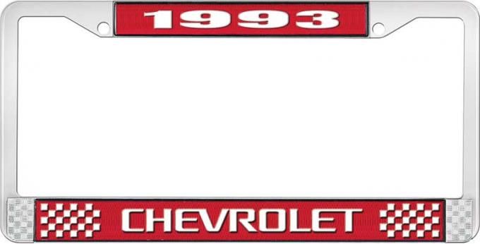 OER 1993 Chevrolet Style # 3 Red and Chrome License Plate Frame with White Lettering LF2239303C