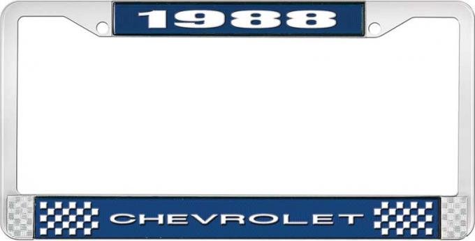 OER 1988 Chevrolet Style # 1 Blue and Chrome License Plate Frame with White Lettering LF2238801B