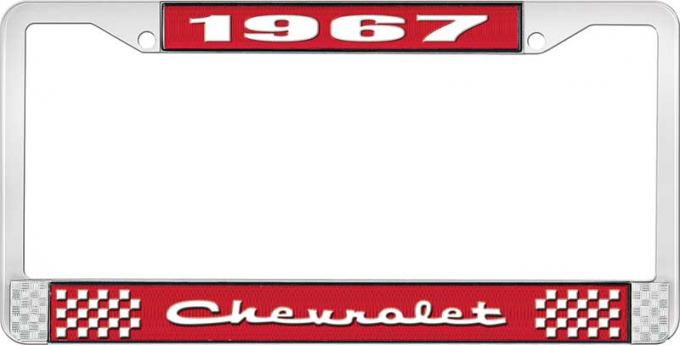 OER 1967 Chevrolet Style #2 Red and Chrome License Plate Frame with White Lettering LF2236702C