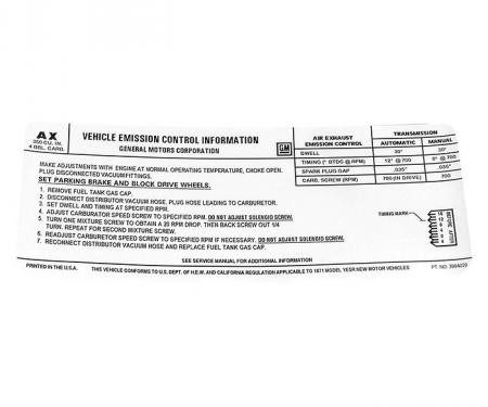 Corvette Emission Control Decal, LT1, 330HP, 1971