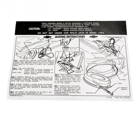 Corvette Decal, Jacking Instruction with Knock Off Wheel, 1963-1966