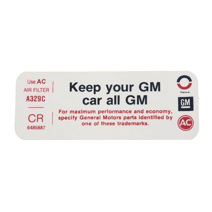 Corvette Decal, Air Cleaner Keep Your GM Car All GM, CR, 1972