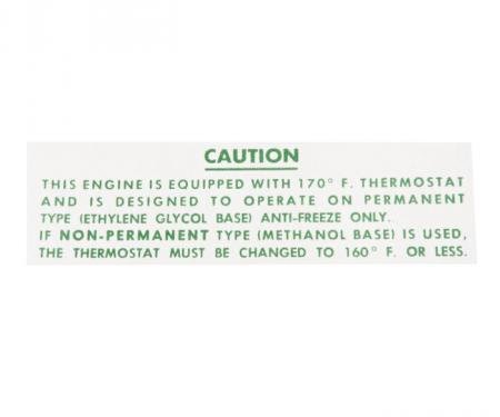 Corvette Radiator Decal, Caution, 1958-1962