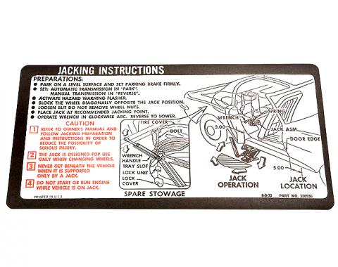 Corvette Decal, Jacking Instruction, 1973-1974