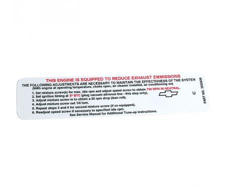 Corvette Label, Emission 350 HP, 1968