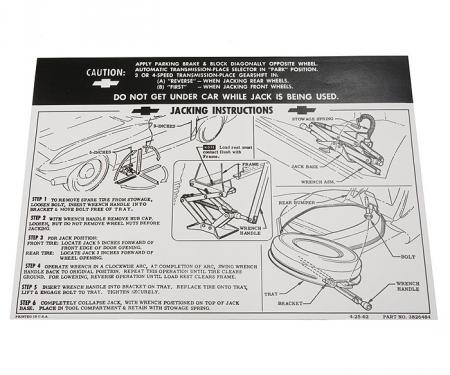 Corvette Decal, Jacking Instruction, 1965-1966
