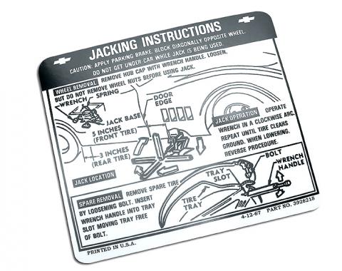 Corvette Decal, Jacking Instruction, 1968-1972