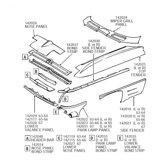 Corvette Nose Panel, Front Upper, 1965-1967