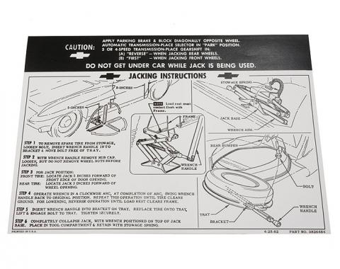 Corvette Decal, Jacking Instruction, 1965-1966
