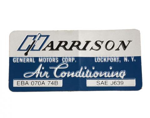 Corvette Decal, Air Conditioning Foil Plate, 1974