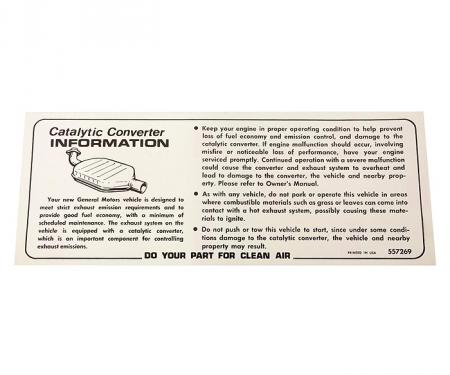 Corvette Decal, Catalytic Converter, 1976-1978